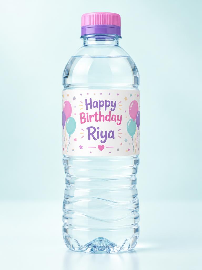 Birthday Party customized water bottle sample: Happy Birthday Riya